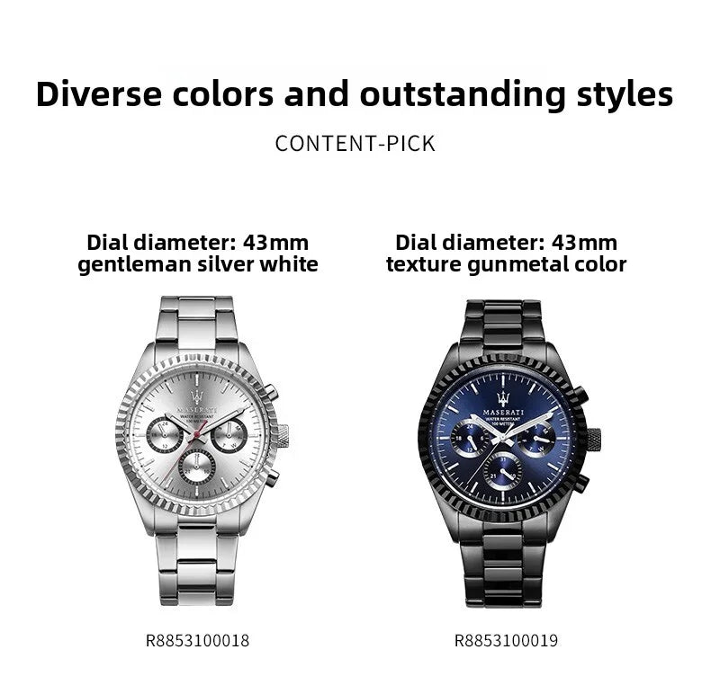 Original Maserati watches men's luxury gold fashion trend dial Shi Ying European and American business watch blue gold R88531000