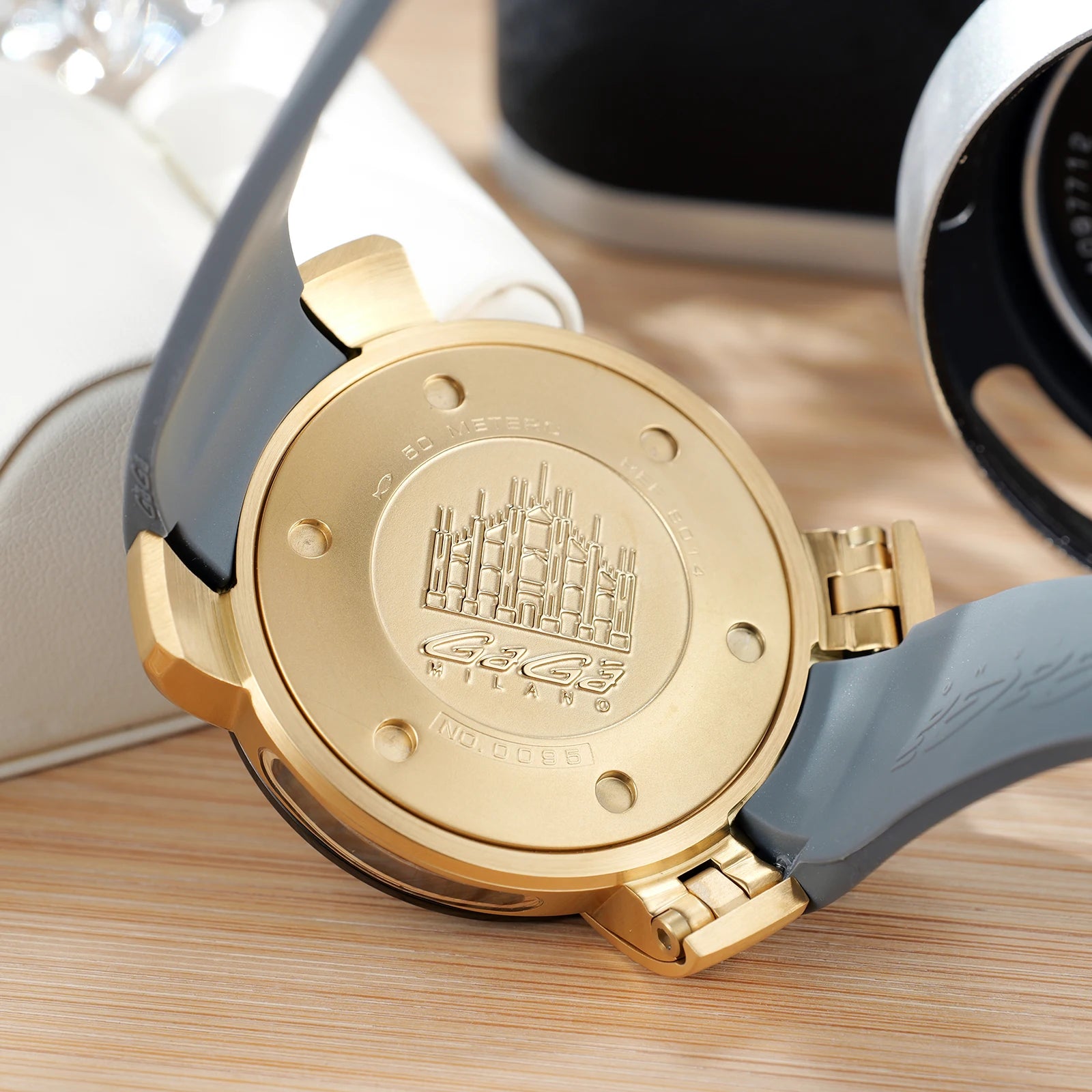 Gaga Men's Rose Gold Automatic Watch Big Numerals Fashion Big Dial Waterproof Sport Clock Comfortable Rubber Band Mechanical