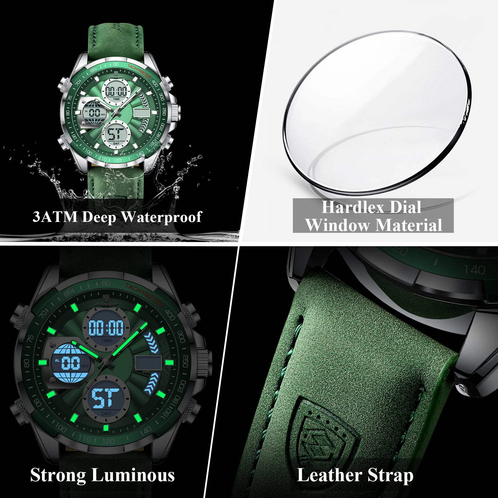 POEDAGAR LED Luxury Men Watch Luminous Week Date Dual Time Display Digital Man Clock Alarm Electronic Men's Quartz Watches Reloj