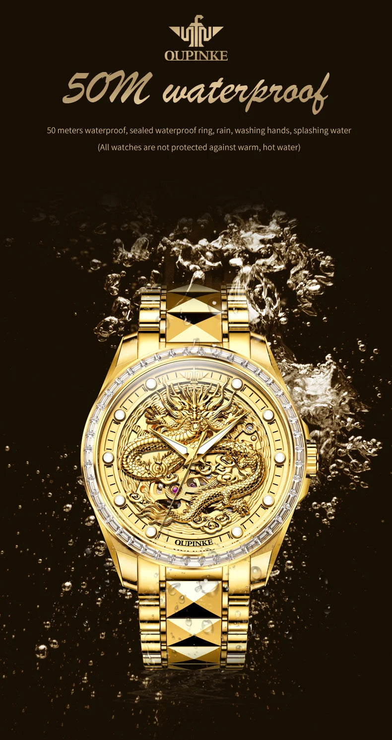  OUPINKE 3276 Mens Watch Original luxury Brand Automatic Mechanical Watch Dragon Dial Watch For Men Moon Phase Watch Mens Gift