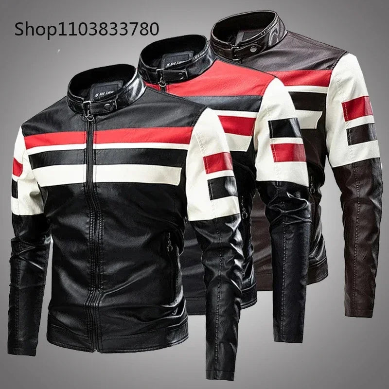 Men's Motorcycle Leather Jacket 2024 Brand New Casual Biker Work PU Jacket Male Windproof Winter Vintage Overcoat Mens Clothing