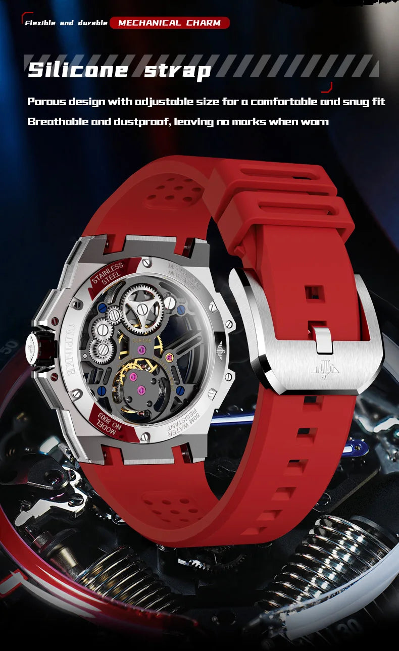OUPINKE 8003 Men's Watch 45mm Big Dial Fashion Hollow Automatic Watch For Men Waterproof Luxury Tourbillon Mechanical Hand Clock