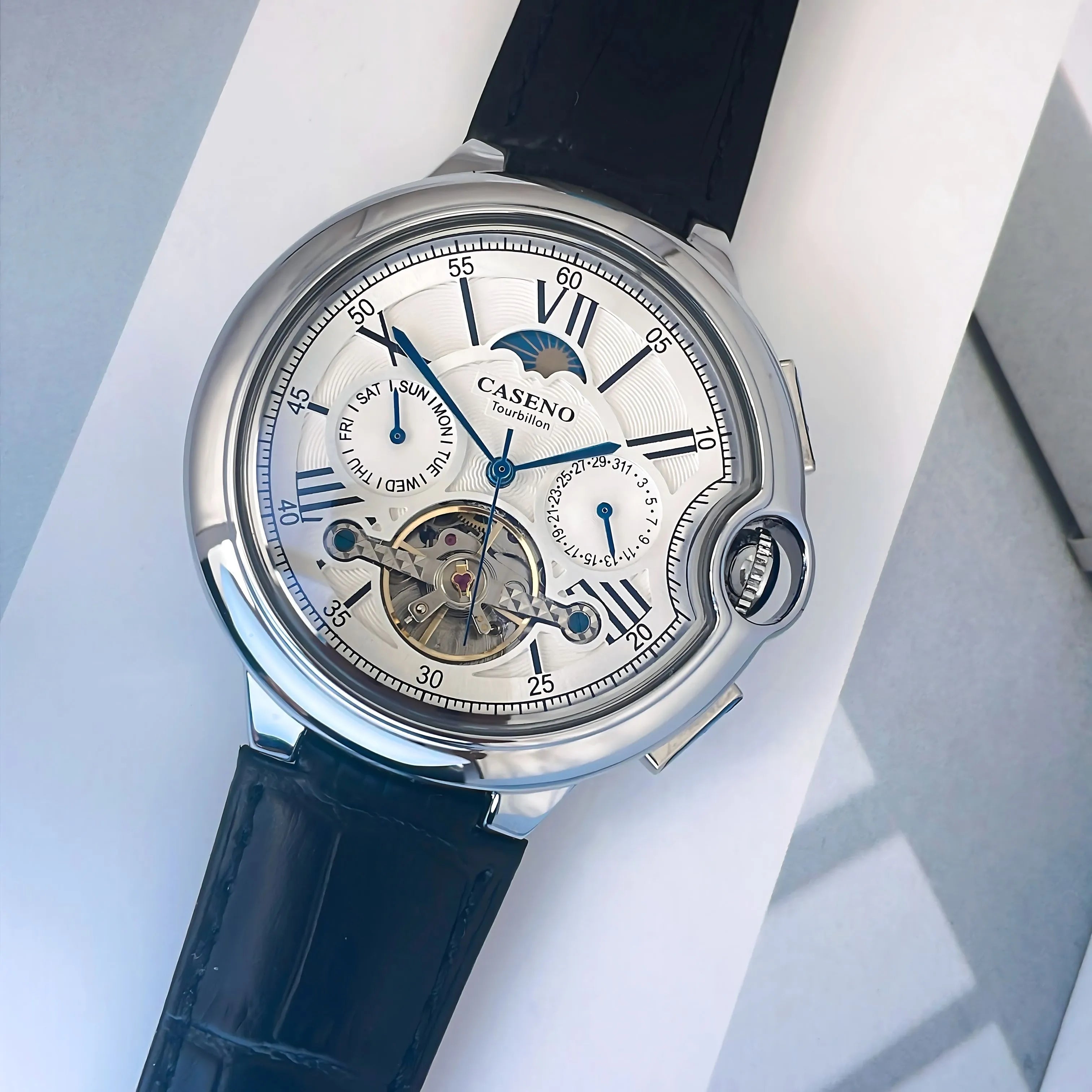 CASENO Star Roman Grand Men's Fully Automatic Watch Tourbillon Belt Mechanical Watch-831GSR