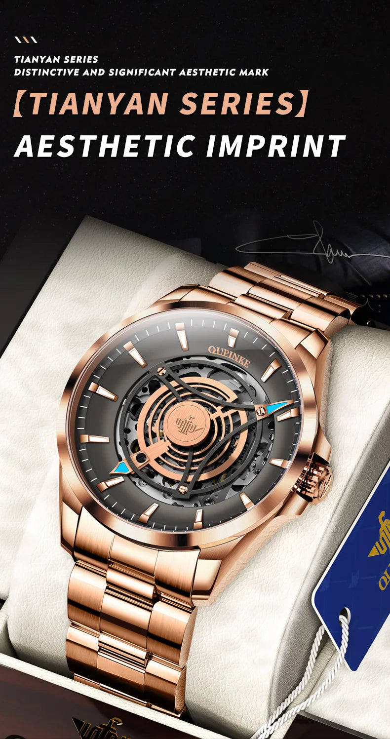 OUPINKE 3206 Men's Watches Sky Eye Automatic Mechanical Wristwatch for Man Waterproof Stainless Steel Luminous Sapphire Luxury