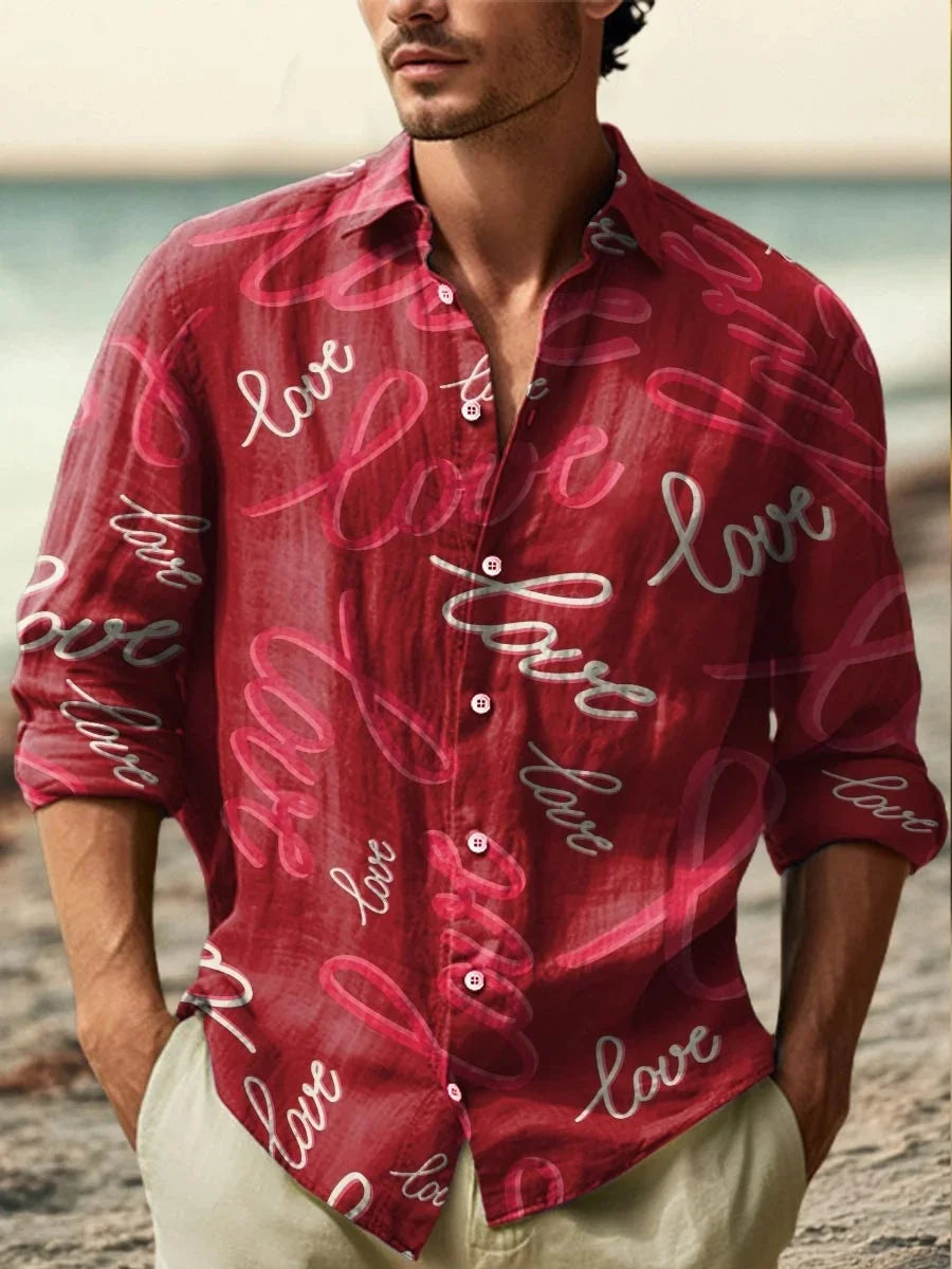The new men's shirt is a fashionable and artistic printed linen shirt. The high-quality shirt fabric is comfortable