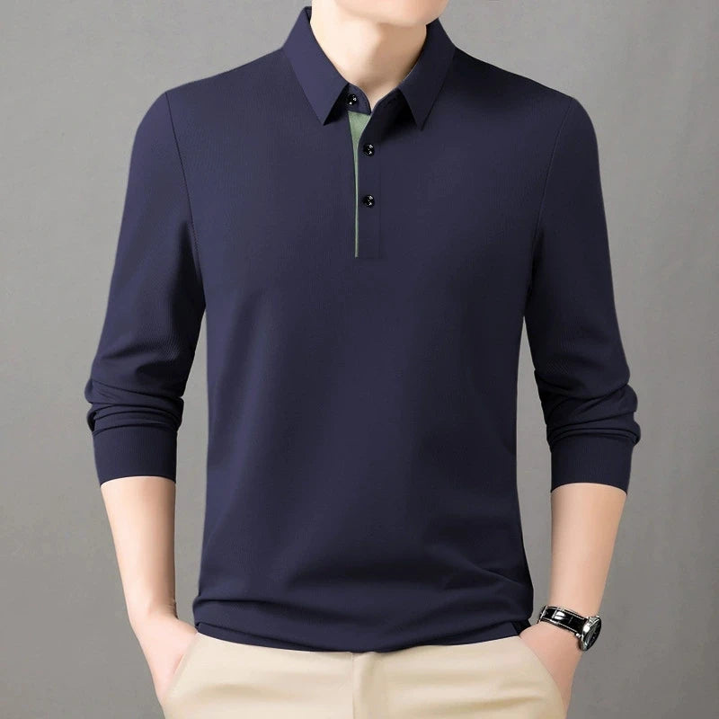New Fashion Solid Polo Shirt Men Korean Fashion Clothing Long Sleeve Casual Fit Slim Man Polo Shirt Button Collar Tops