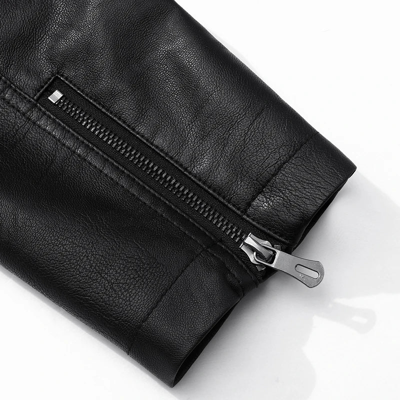 Men’s PU Leather Jacket Classic Faux Leather Coat Slim Fit Casual Motorcycle Biker Outerwear with Zipper Pockets for Autumn