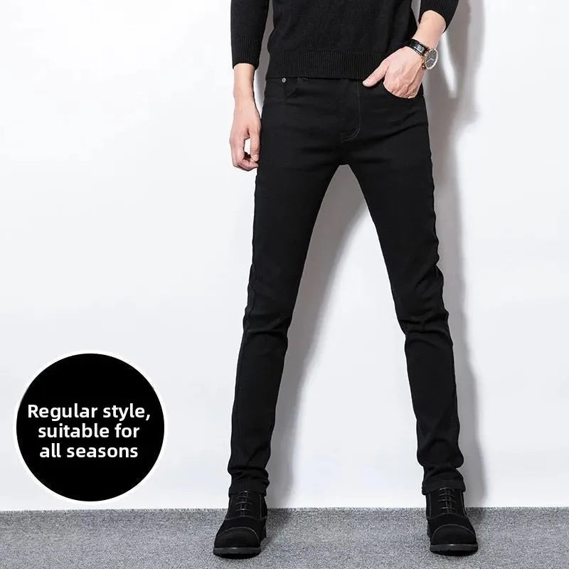 Light Blue Embroidered Jeans Men's Summer Slim Fit Nine-Piece Waed Casual Pants Breathable Straight Leg Jeans Youth Trend