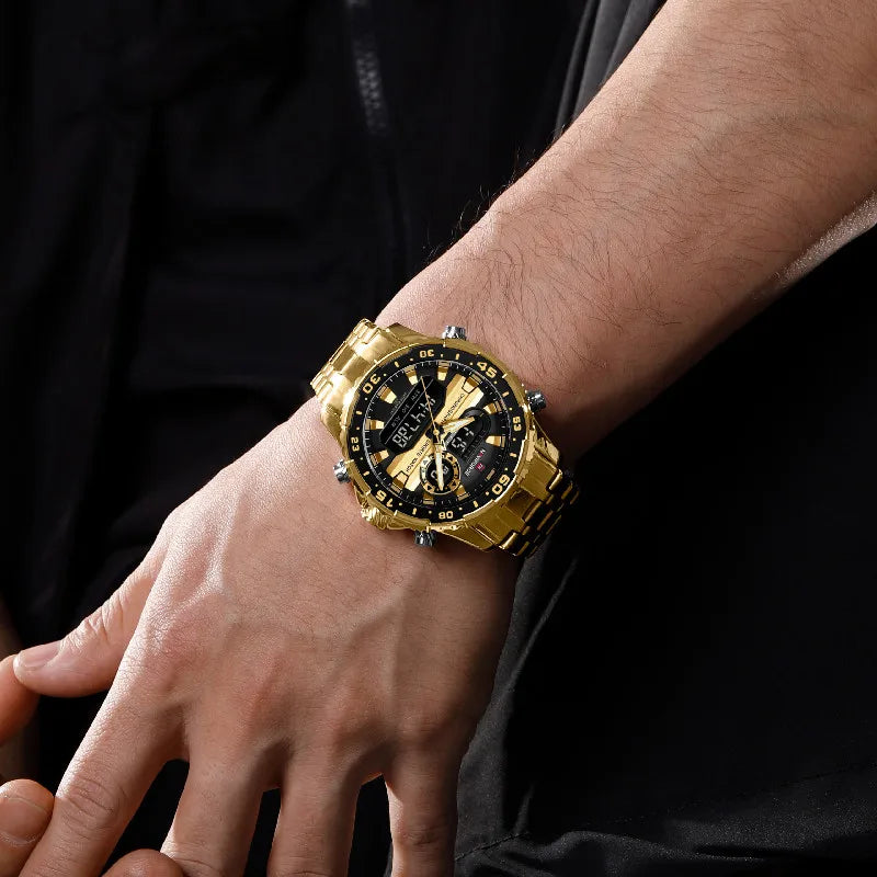 NAVIFORCE Men's Watch Luxury Waterproof Sports Chronograph Quartz Steel Band Wristwatch Digital Date and Week Display Male Clock