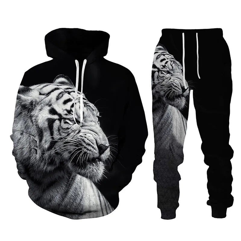 Animal Tiger 3d Printed Men's Tracksuit Set Casual Hoodie and Pants 2pcs Sets Autumn Winter Fashion Streetwear Man Clothing Suit
