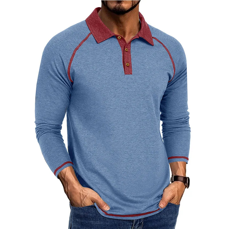 Men's Long Sleeve Polo Shirt Casual Turn Down Collar T Shirt for Men Autumn Tops Available in Multiple Colors