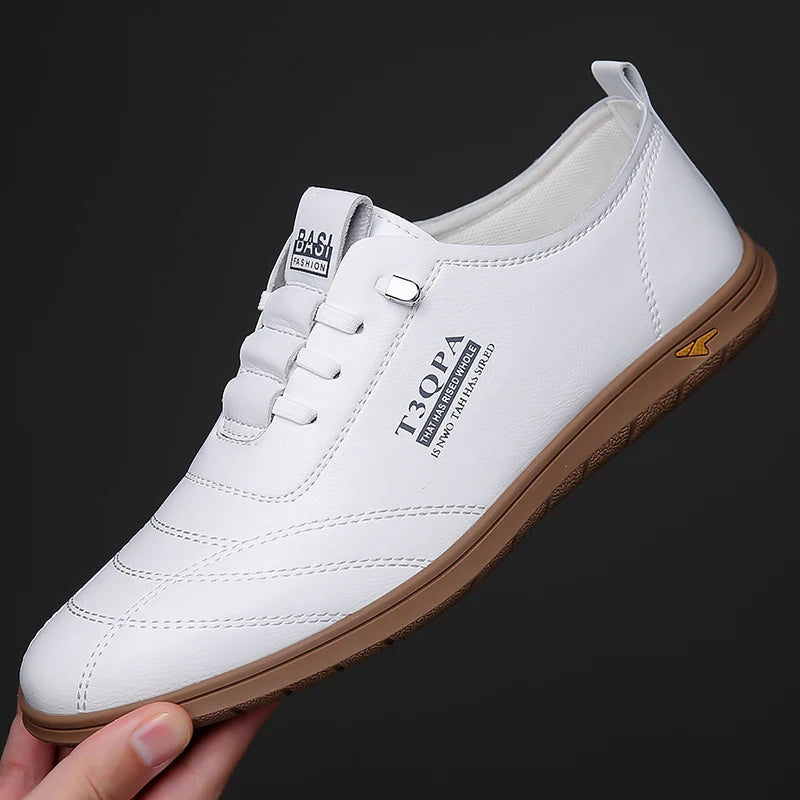 Yearcon Men's Slip-On Leather oes Breathable Thin Faionable Soft Bot And Anti-Slip Casual Lace-Up round Toe Rubber Sole