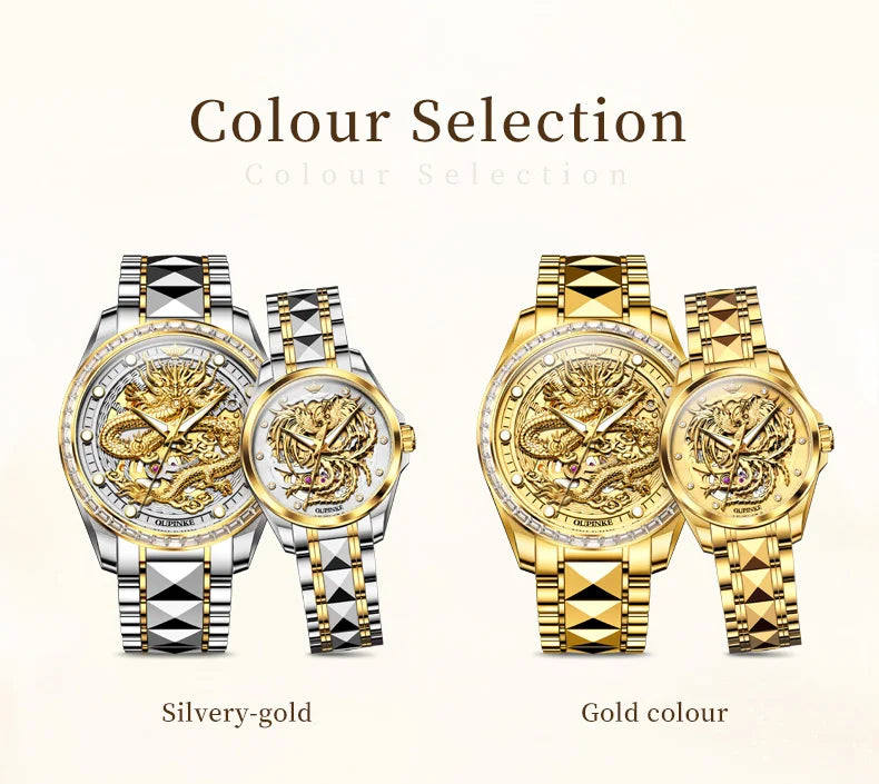 OUPINKE High End Gold Dragon Watch for Men Women Tungsten steel Automatic Mechanical Couple Watches Luxury Couple Wristwatches