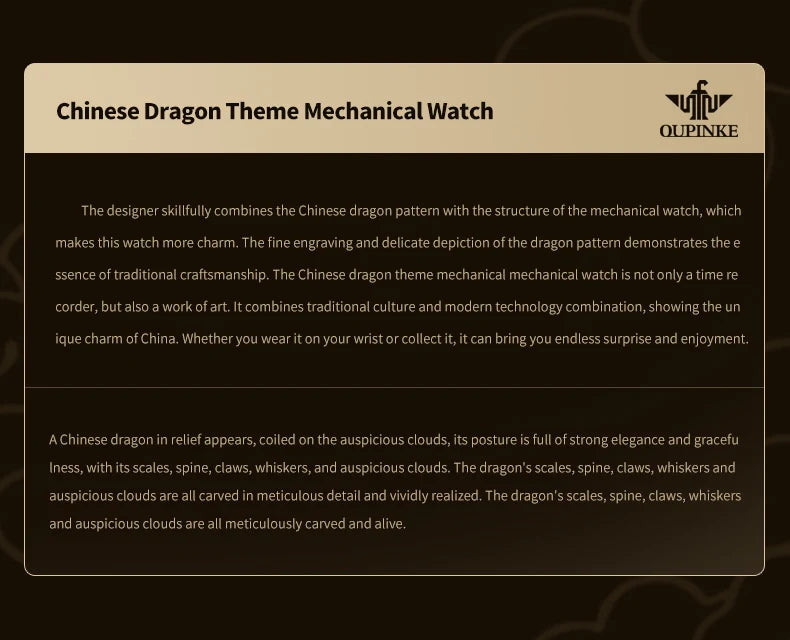 OUPINKE Men's Watches Top Brand Luxury Gold Tungsten Steel Original Automatic Mechanical Wristwatch Featured Dragon Pattern Dial