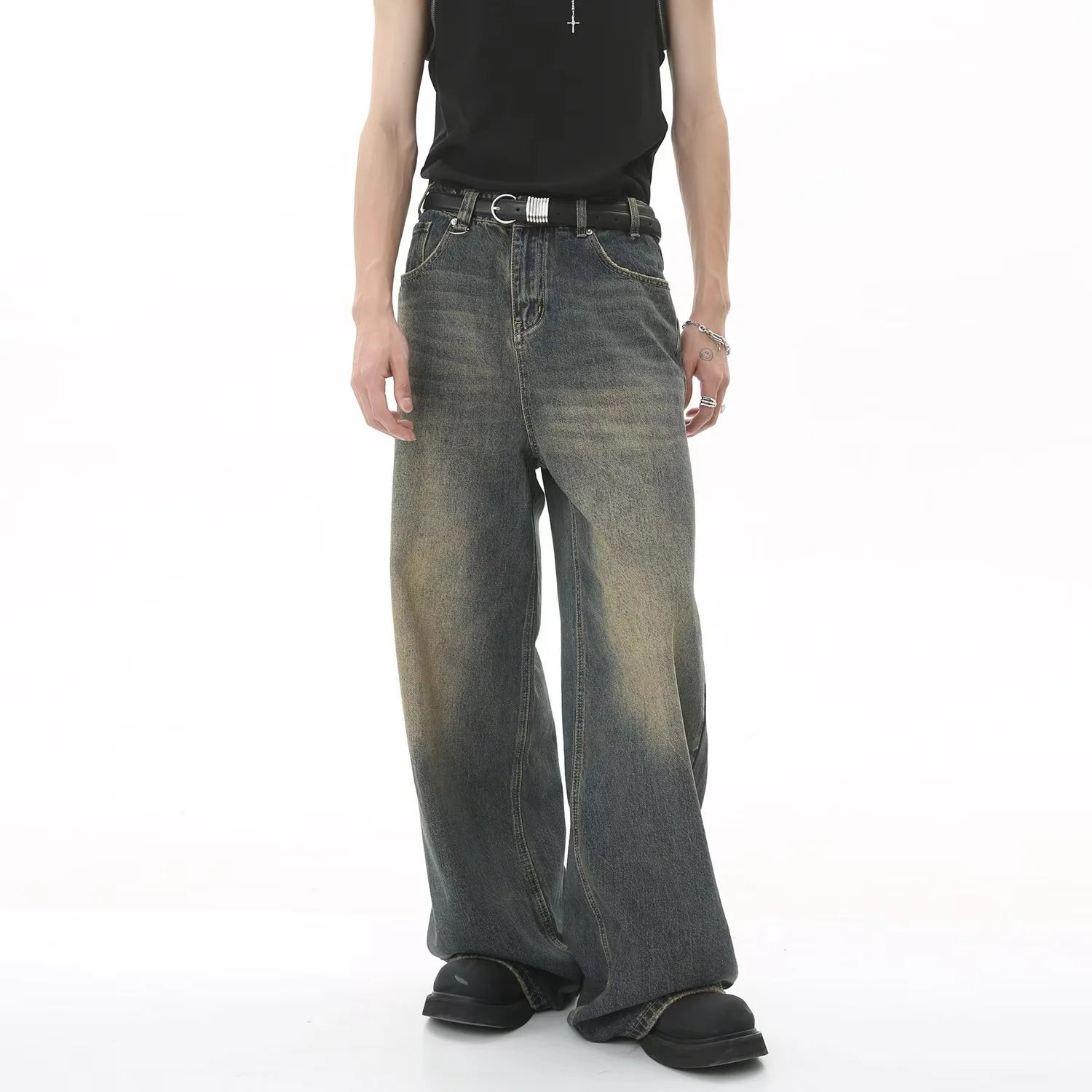 Baggy jeans men Mopping pants jeans Men's Denim Pant Nostalgic Washed Male Jeans Straight Casual Menwear Loose Wide Leg Trousers