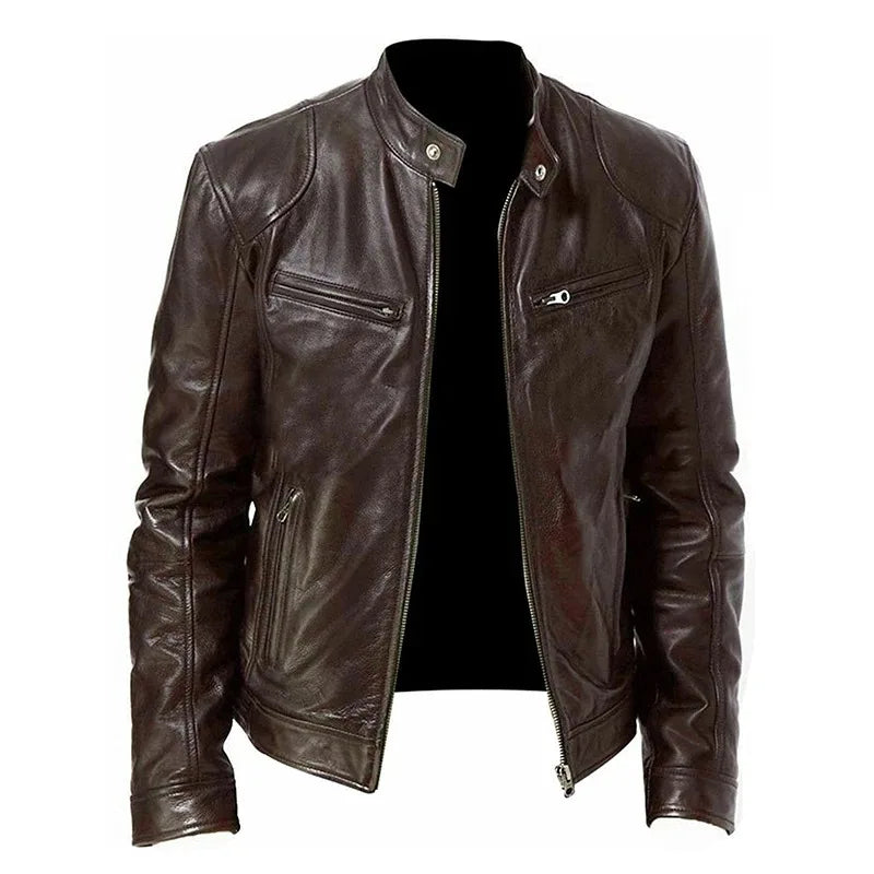 Motorcycle Leather Jackets Man Casual Fashion Coat Slim Fit Lapel PU Jackets Spring Autumn Windbreaker Leather Coat Male