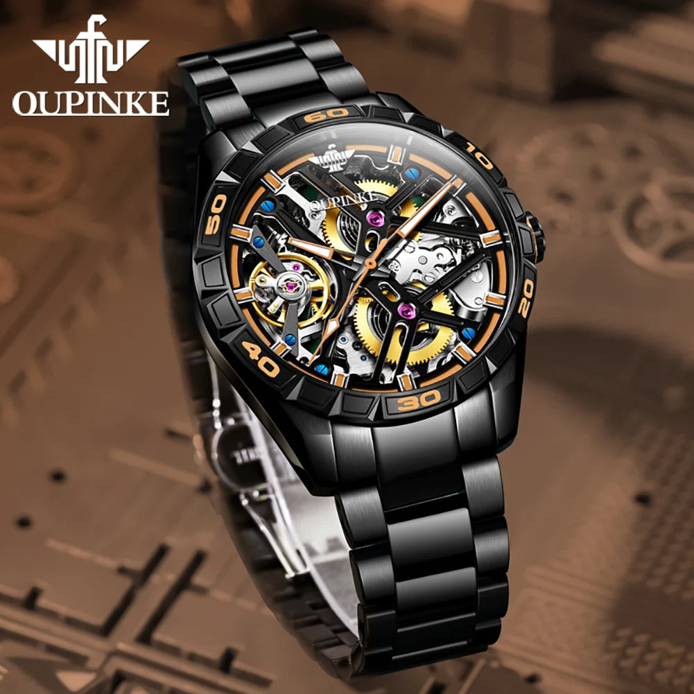 OUPINKE 3196 Luxury Business High Quality Mens Watch Skeleton Automatic Mechanical Watch 50M Waterproof Luminous Sports Watches
