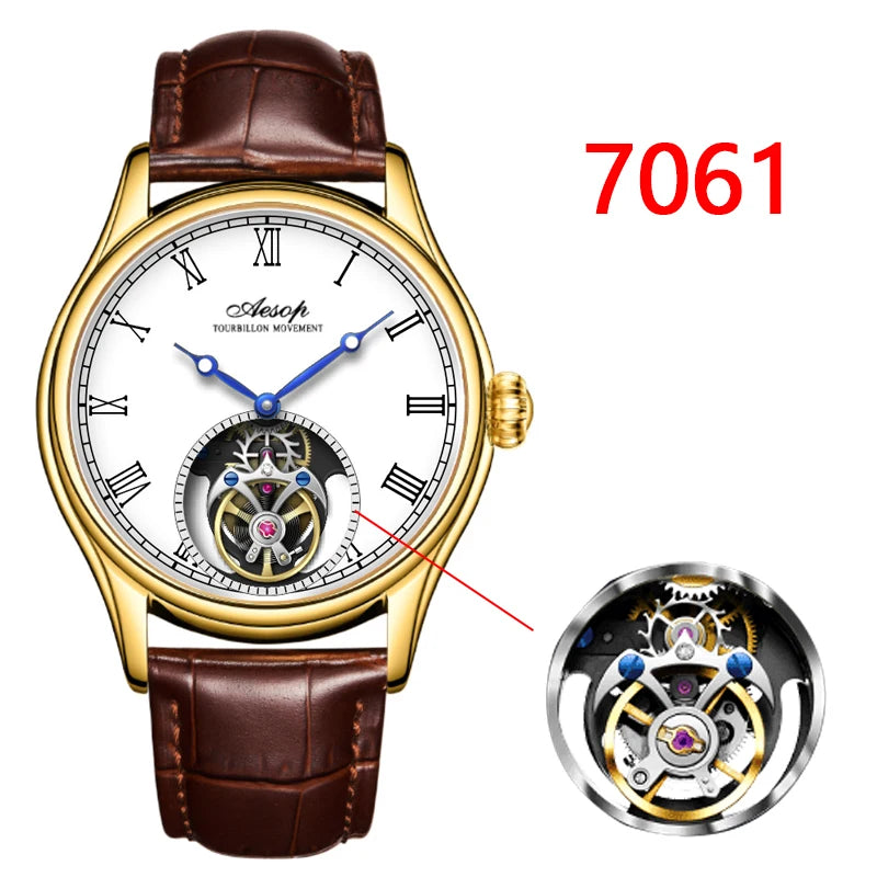 Aesop Real Flying Tourbillon Movement Mechanical Watches Luxury Watch for Men Skeleton Tourbillon Watch Sapphire Official Store