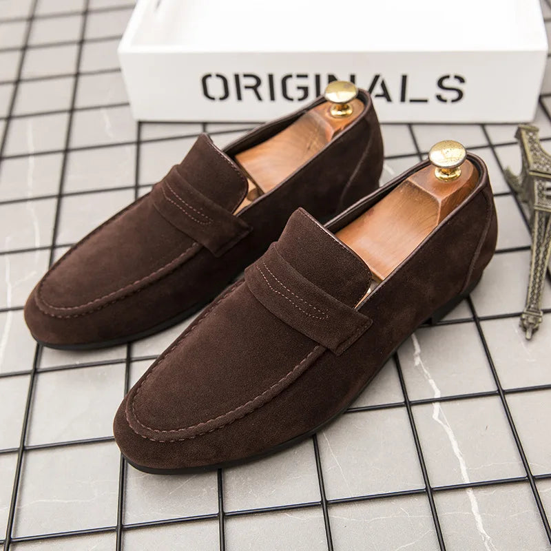 New Men Suede Leather Casual Shoes British Style Pointed Toe Fashion Slip-on Loafers