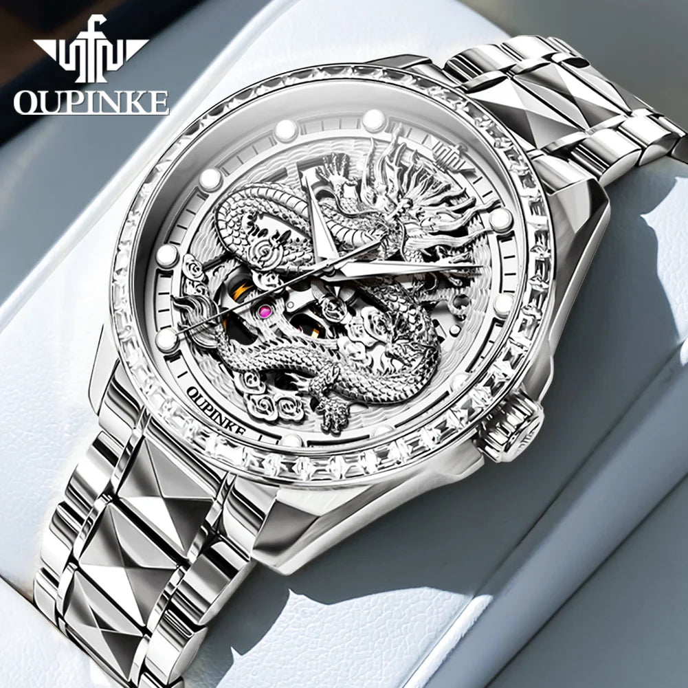 OUPINKE 3276 Mans Watch Luxury High Quality Mechanical WatchTungsten Steel Waterproof Luminous Watches For Man Gifts Dragon Dial