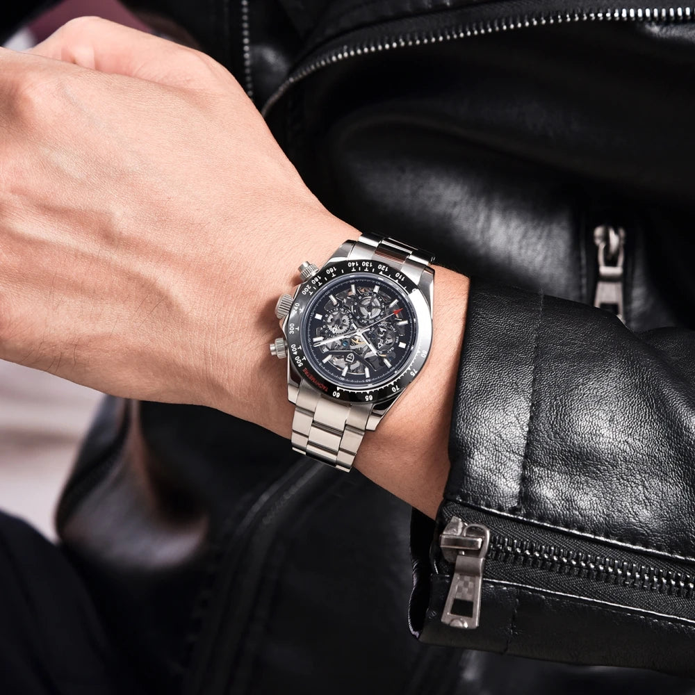 PAGANI DESIGN New 40mm Skeleton Mechanical Watches Men's Stainless Steel Waterproof Automatic Watch Luxury Sapphire Glass Clock