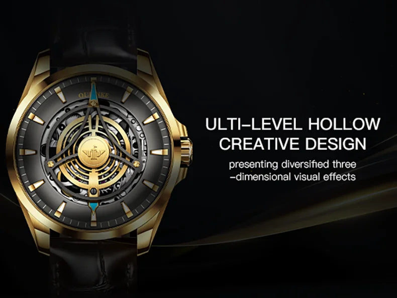 OUPINKE 3206 Men's Watches Sky Eye Automatic Mechanical Wristwatch for Man Waterproof Stainless Steel Luminous Sapphire Luxury