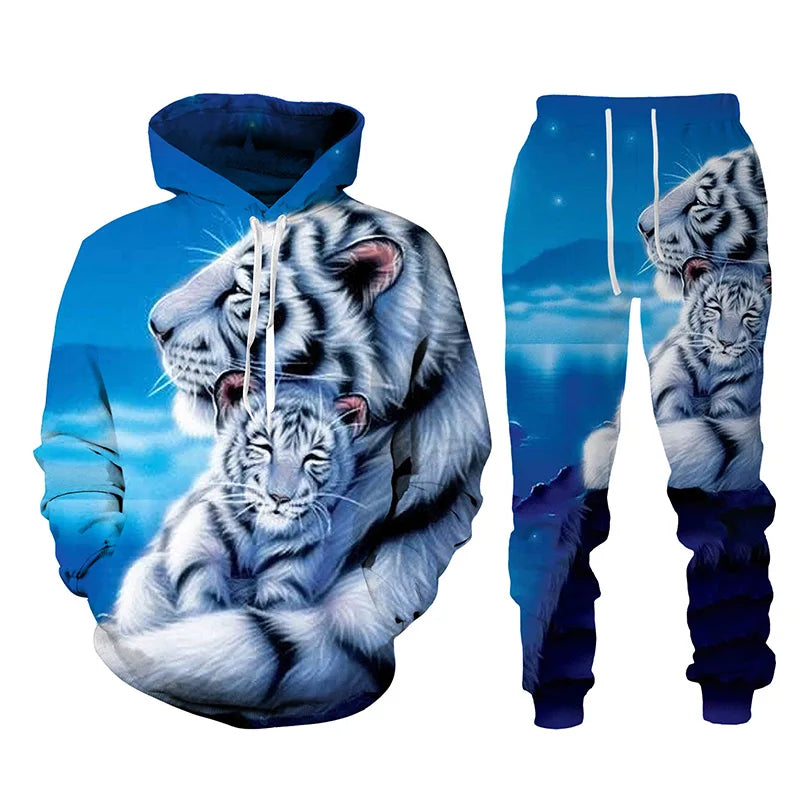 Animal Tiger 3d Printed Men's Tracksuit Set Casual Hoodie and Pants 2pcs Sets Autumn Winter Fashion Streetwear Man Clothing Suit