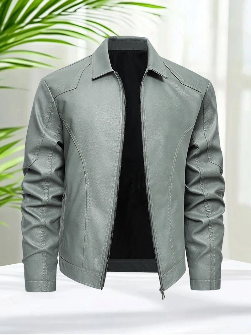 Men’s PU Leather Jacket Classic Faux Leather Coat Slim Fit Casual Motorcycle Biker Outerwear with Zipper Pockets for Autumn
