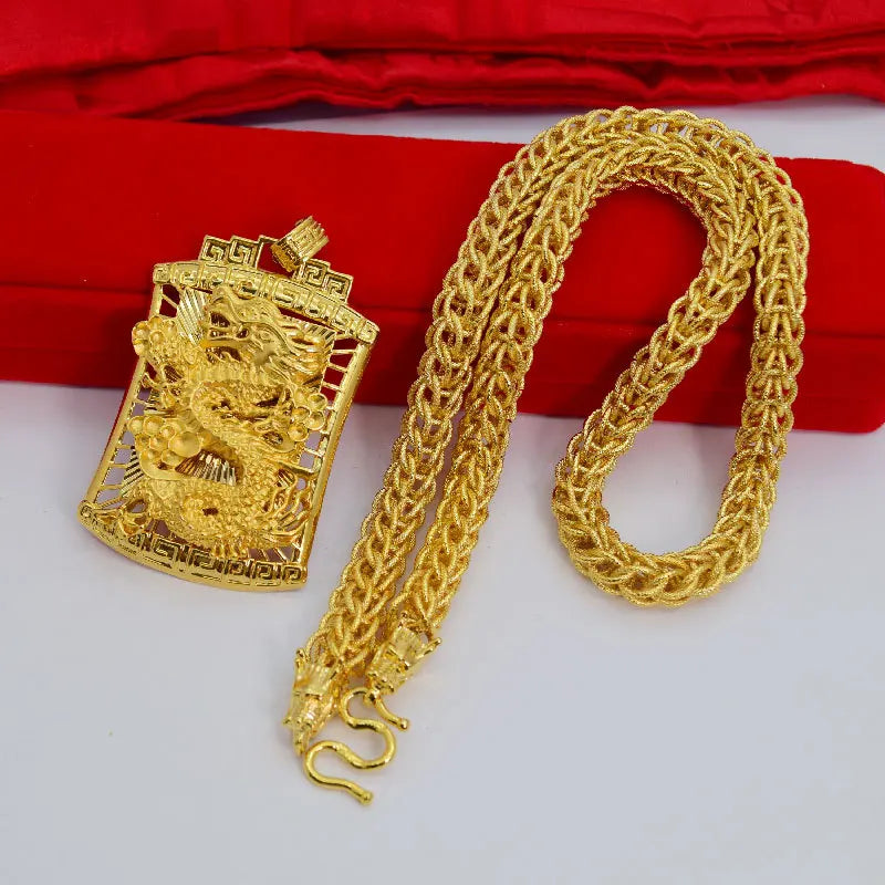 Luxury Gold Shop Same Style Women's and Men's Gold Necklace 9999 24K Real Gold Dragon Soaring Four Seas Pendant Gift Jewelry