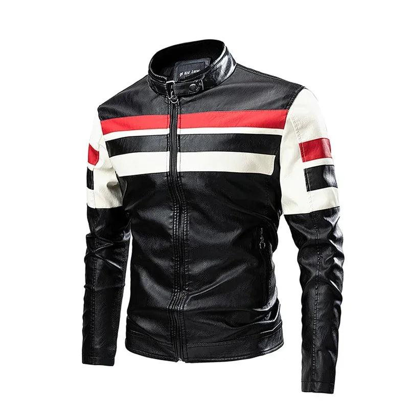 Men's Motorcycle Leather Jacket 2024 Brand New Casual Biker Work PU Jacket Male Windproof Winter Vintage Overcoat Mens Clothing