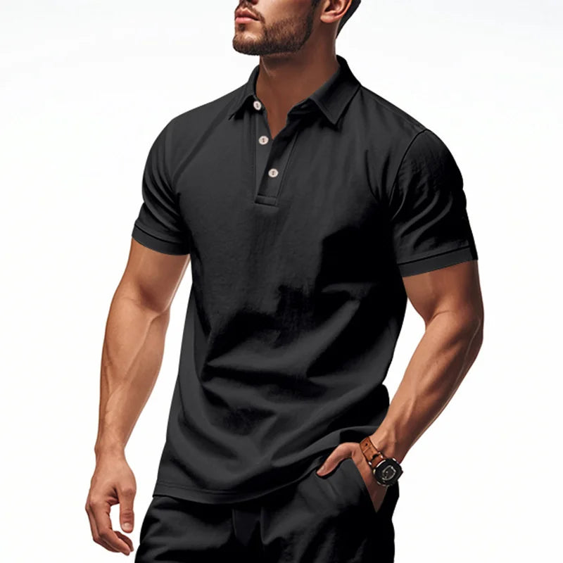 2025 New Solid Color Polo Shirt Men's Short Sleeve Button T shirts Lightweight Streetwear Casual Tops men Breathable Polo Shirt