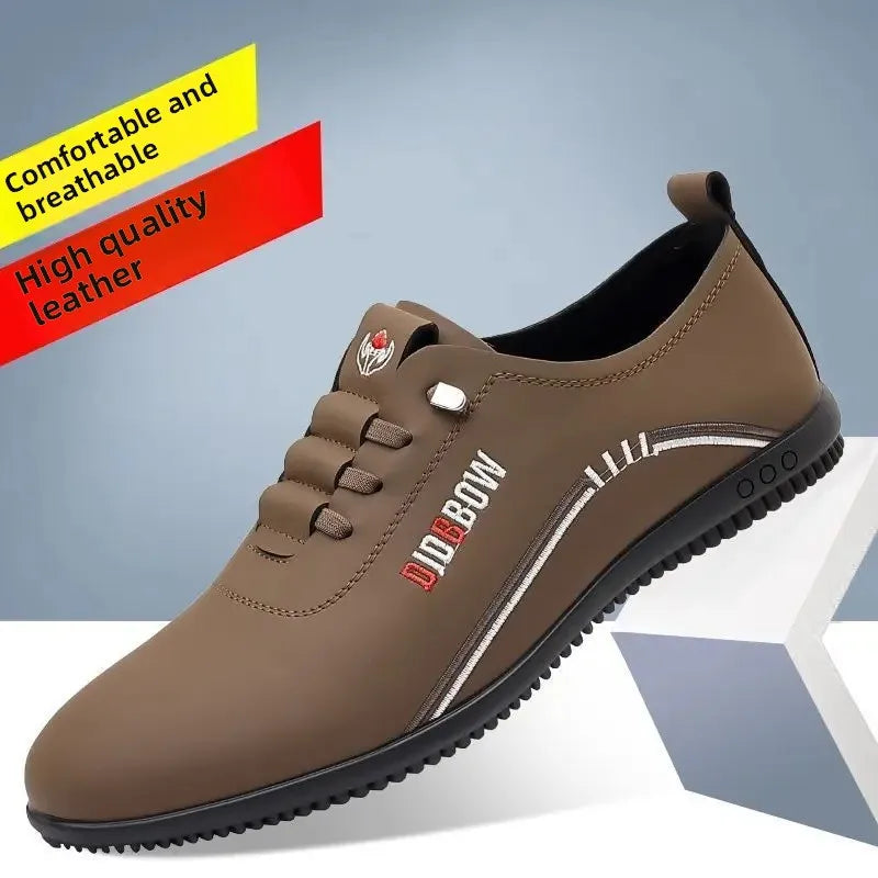 Soft Leather Men's Business Casual Shoes Slip-On Lightweight Bean Bean Shoes Dad Shoes Fall Season Comfortable Bottom Shoes