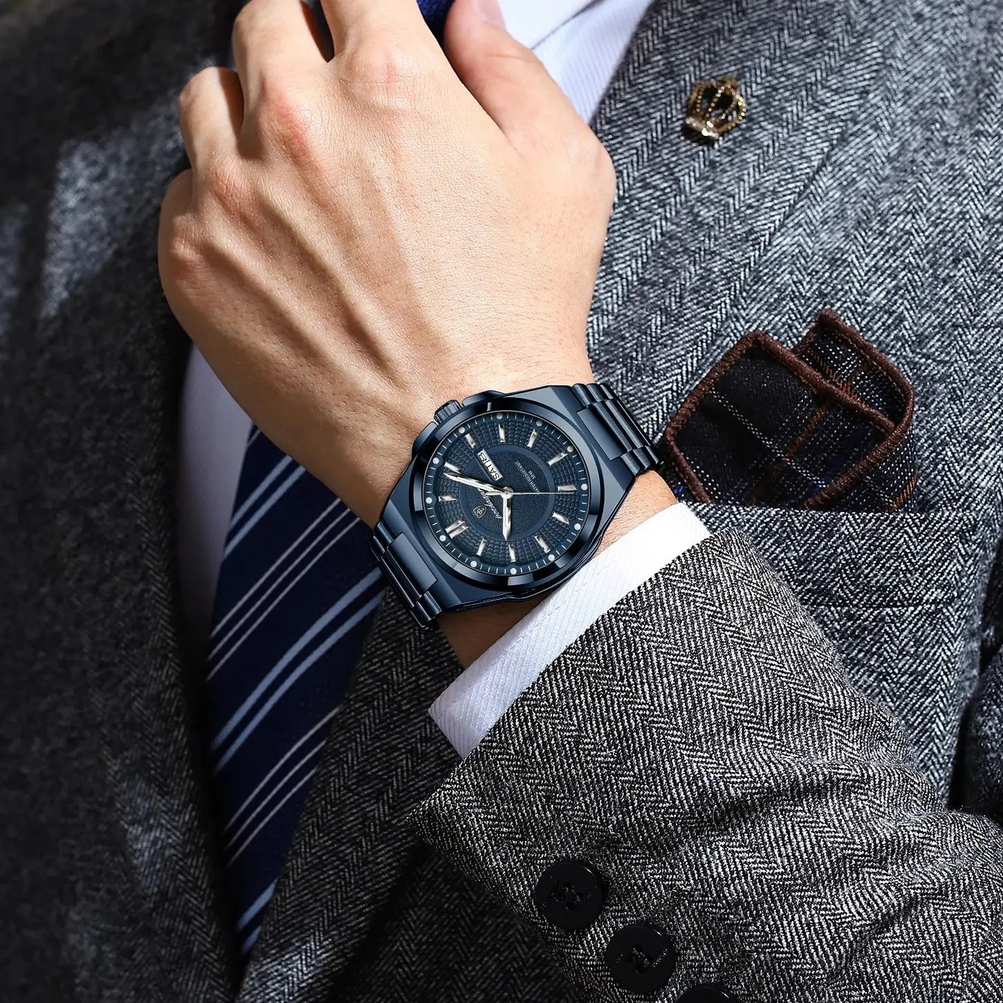 POEDAGAR Sport Original Men Clock Quartz Date Week Luxury Man Wristwatch Waterproof Luminous Stainless Steel Men's Watches Reloj