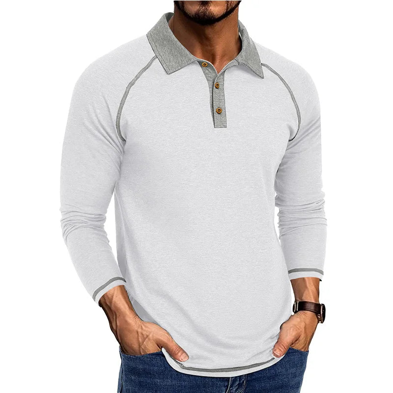 Men's Long Sleeve Polo Shirt Casual Turn Down Collar T Shirt for Men Autumn Tops Available in Multiple Colors