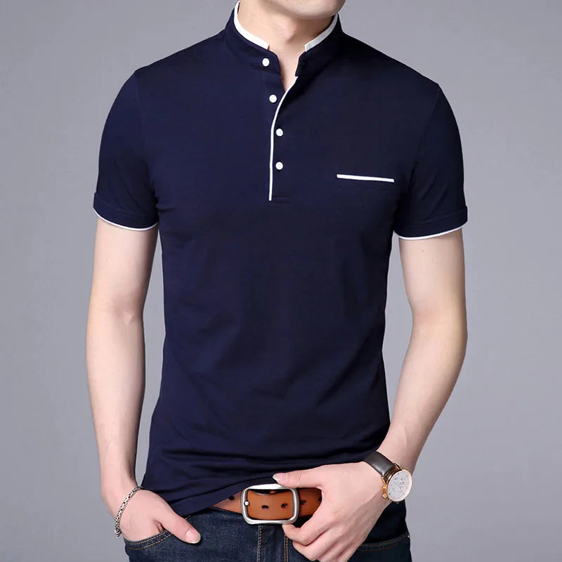2025 New Fashion Brand Polo Shirt Men's Summer Mandarin Collar Slim Fit Solid Color Button Breathable Polos Casual Men Clothing