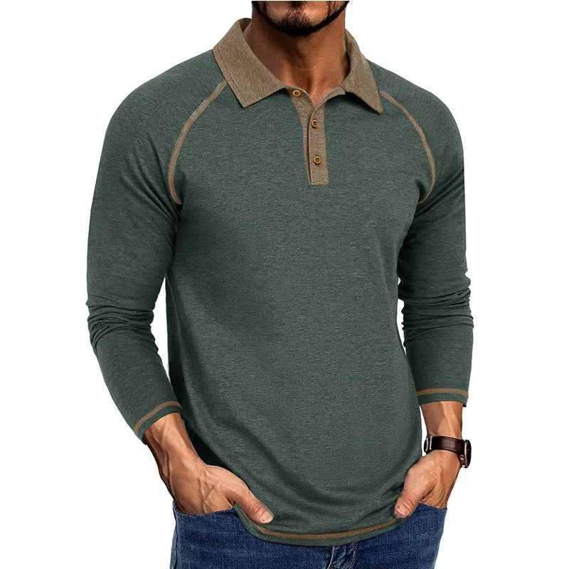 Men's Long Sleeve Polo Shirt Casual Turn Down Collar T Shirt for Men Autumn Tops Available in Multiple Colors