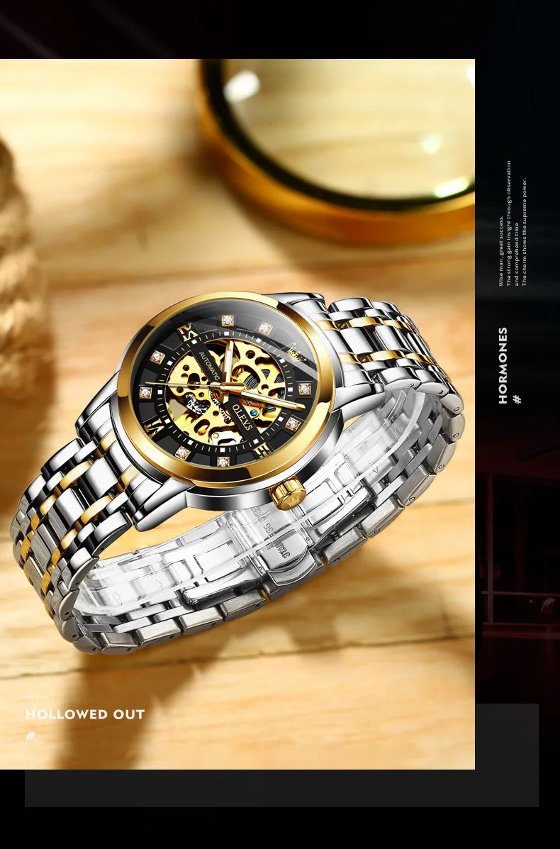 OELVS 9901 Luxury Men's Watches Fashion Dress Automatic Mechanical Wristwatch Waterproof Luminous Hollow Watch for Man Reloj