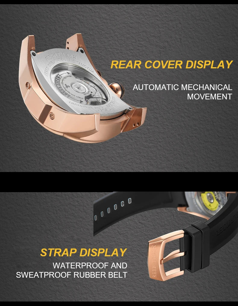 Reef Tiger 316L Stainless Steel Wine Barrel Automatic Watch Fashion Mulitfunction Tourbillon Mechanical Watches for Men RGA3069