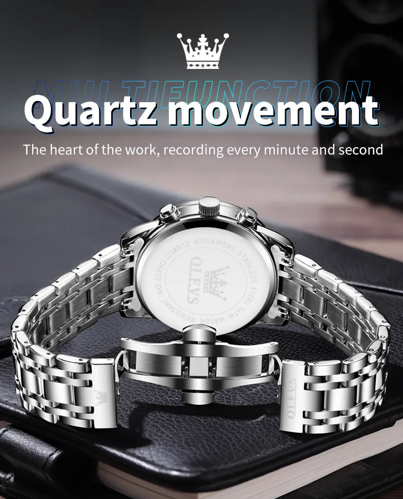 OLEVS 5529 Luxury Quartz Watch For Men Roman Scale Moon Phase Chronograph Man Watches Waterproof Luminous Calendar Wrist Watch