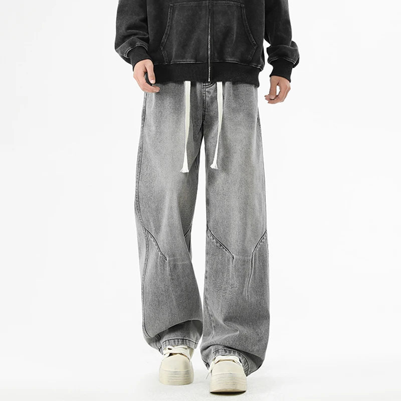 American Jeans Hosen Large Wide Version Pant Sets Draped Retro Straight Casual Trendy Brand Wide-leg Trousers Men's Clothing