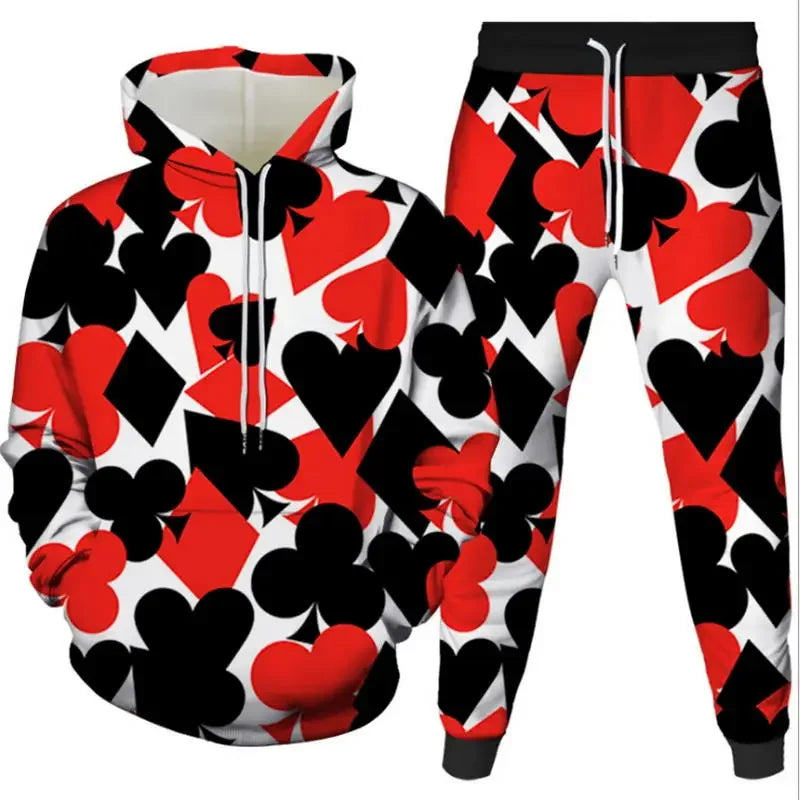 Men's Poker&Money 3D Print Tracksuit Set Fashion Casual Luck Hoodie+Pants 2pcs Sets Pullover Trend Streetwear Man/women Clothing