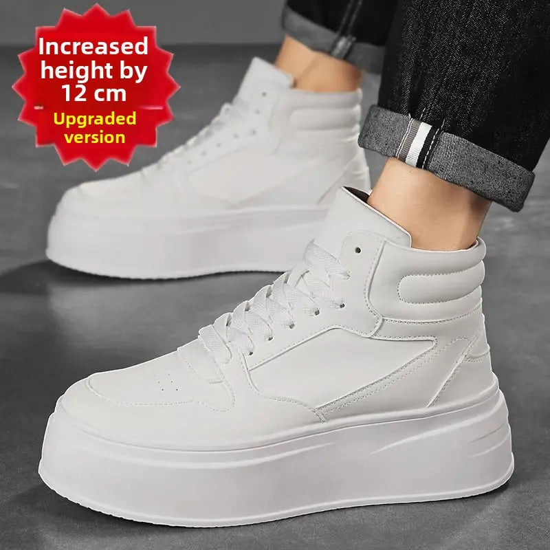 White Sneakers Heightening 12cm Thickened Shoe Bottom Korean Style Platform Invisible Heightening 10cm Cosplay Role-playing Men'