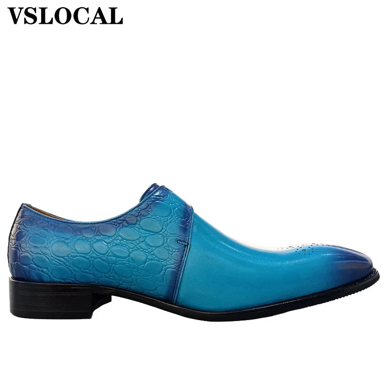 Genuine Leather Men's Loafers Blue Black Buckle Strap Casual Luxury Mens Dress Shoes Office Wedding Monk Shoes For Men