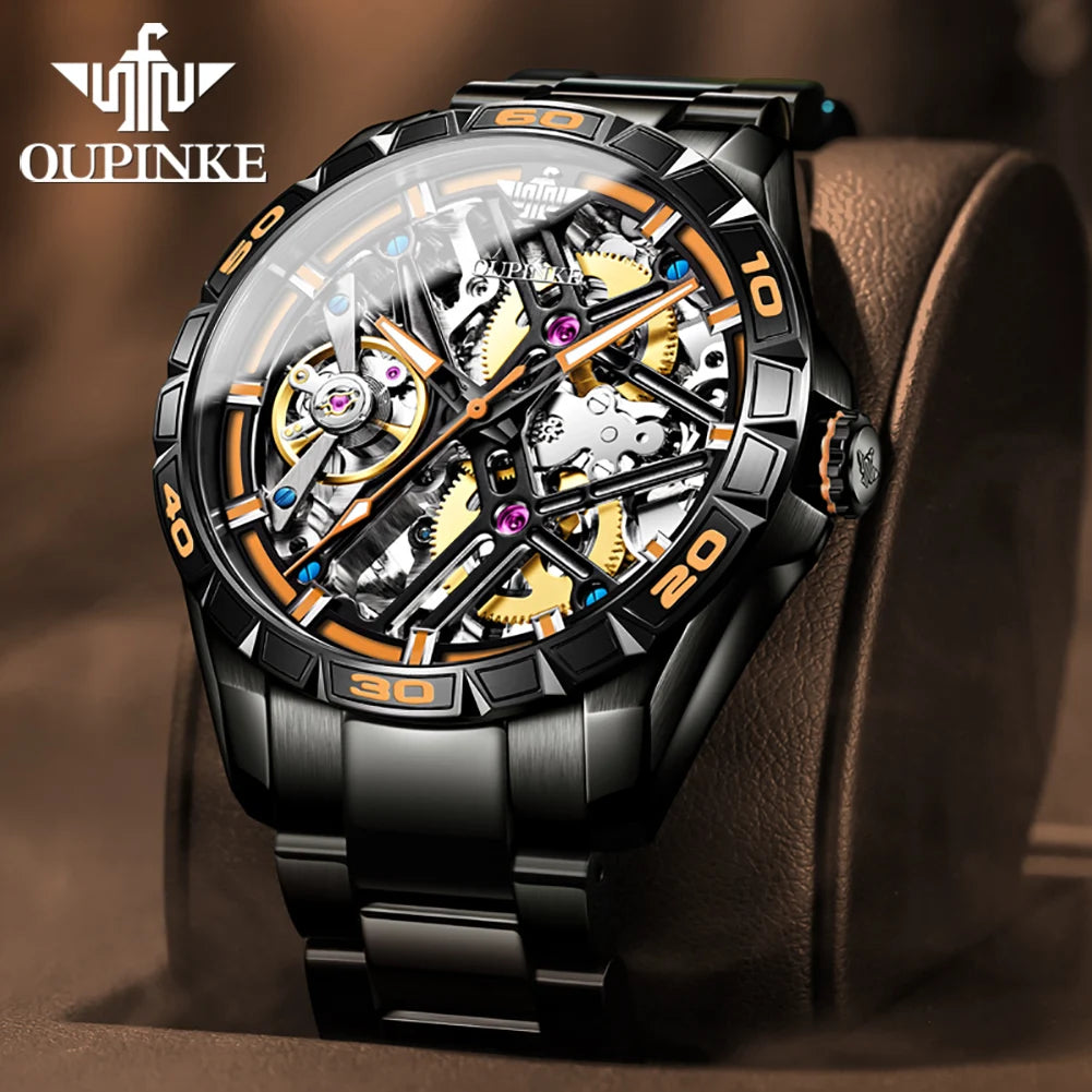 OUPINKE 3196 Luxury Business High Quality Mens Watch Skeleton Automatic Mechanical Watch 50M Waterproof Luminous Sports Watches