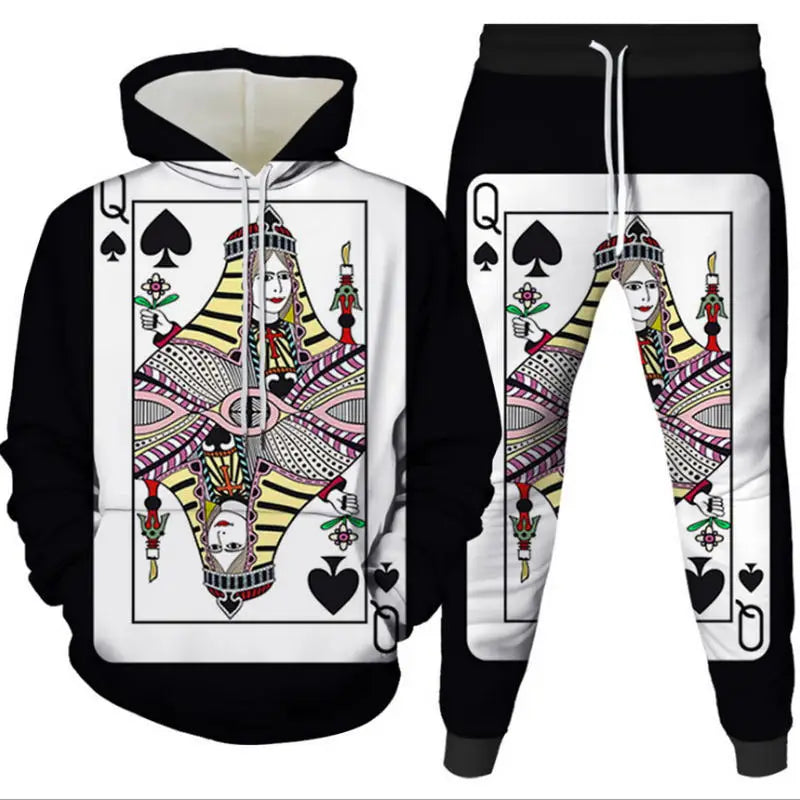 Men's Poker&Money 3D Print Tracksuit Set Fashion Casual Luck Hoodie+Pants 2pcs Sets Pullover Trend Streetwear Man/women Clothing