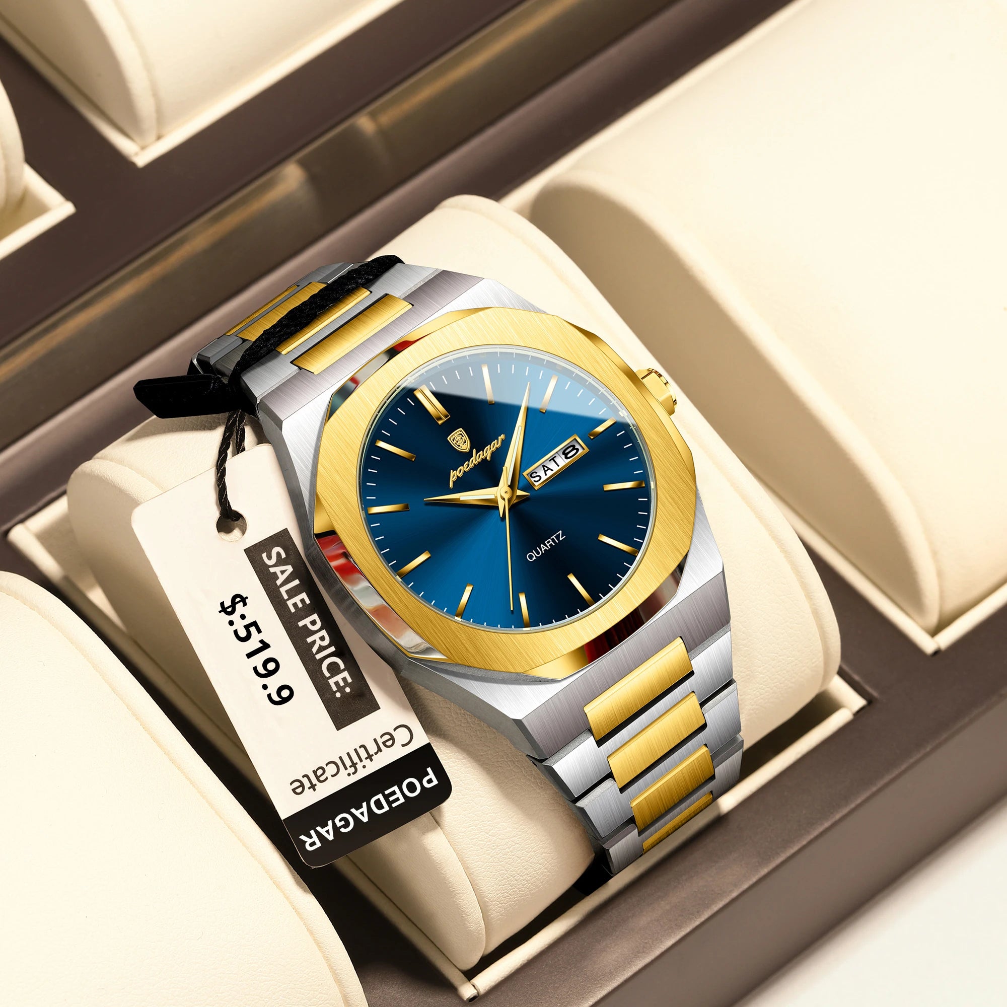 POEDAGAR Top Luxury Men Clock Waterproof Luminous Calendar Week Man Wristwatch Sports Stainless Steel Quartz Men's Watches Reloj