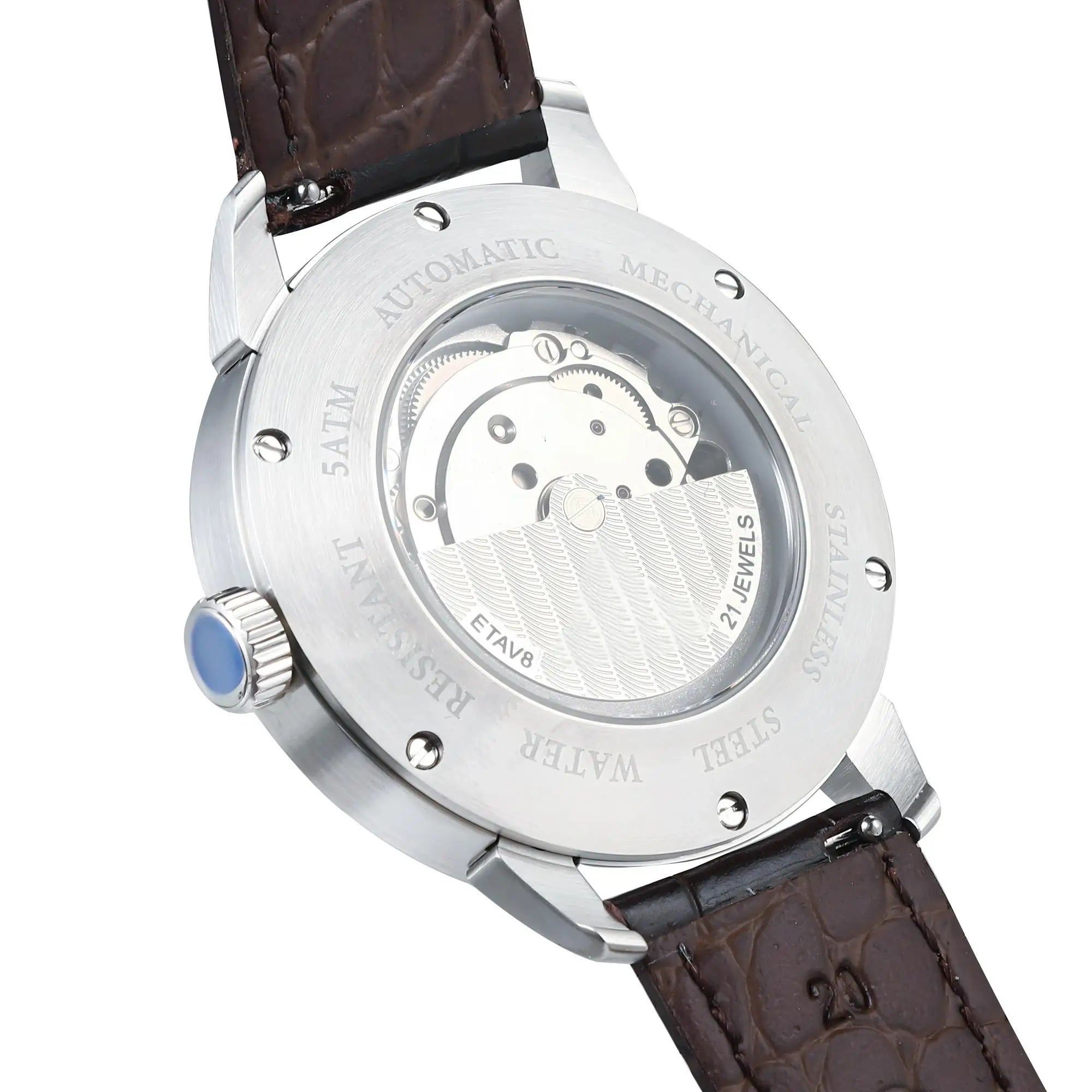 ENITON Automatic Watch Men 316L Steel Japanese 8215 Leather Band Fashion Watch Waterproof 5ATM Mechanical Watch New Arrival
