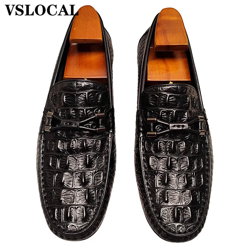 Luxury Men Shoes Black Brown Slip On Croco Prints Casual Dress Shoes Man Wedding Office Business Leather Loafers For Man