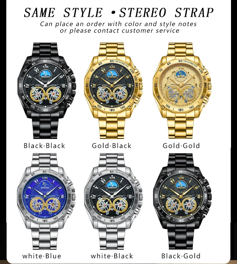 BINBOND Luxury Men Quartz Watches Fashion Concept Decorative Dial Casual Military Sports Wristwatch Waterproof Men's Clock