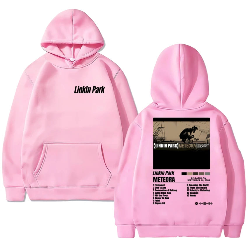 In 2025 a new poster of the Meteora men's hoodie retro hip-hop streetwear and casual hoodie was released in Lincoln Park